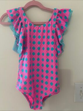 Brand New Ruffle Butts One Piece Swim Suit Never Worn Bright and Flutter Sleeves